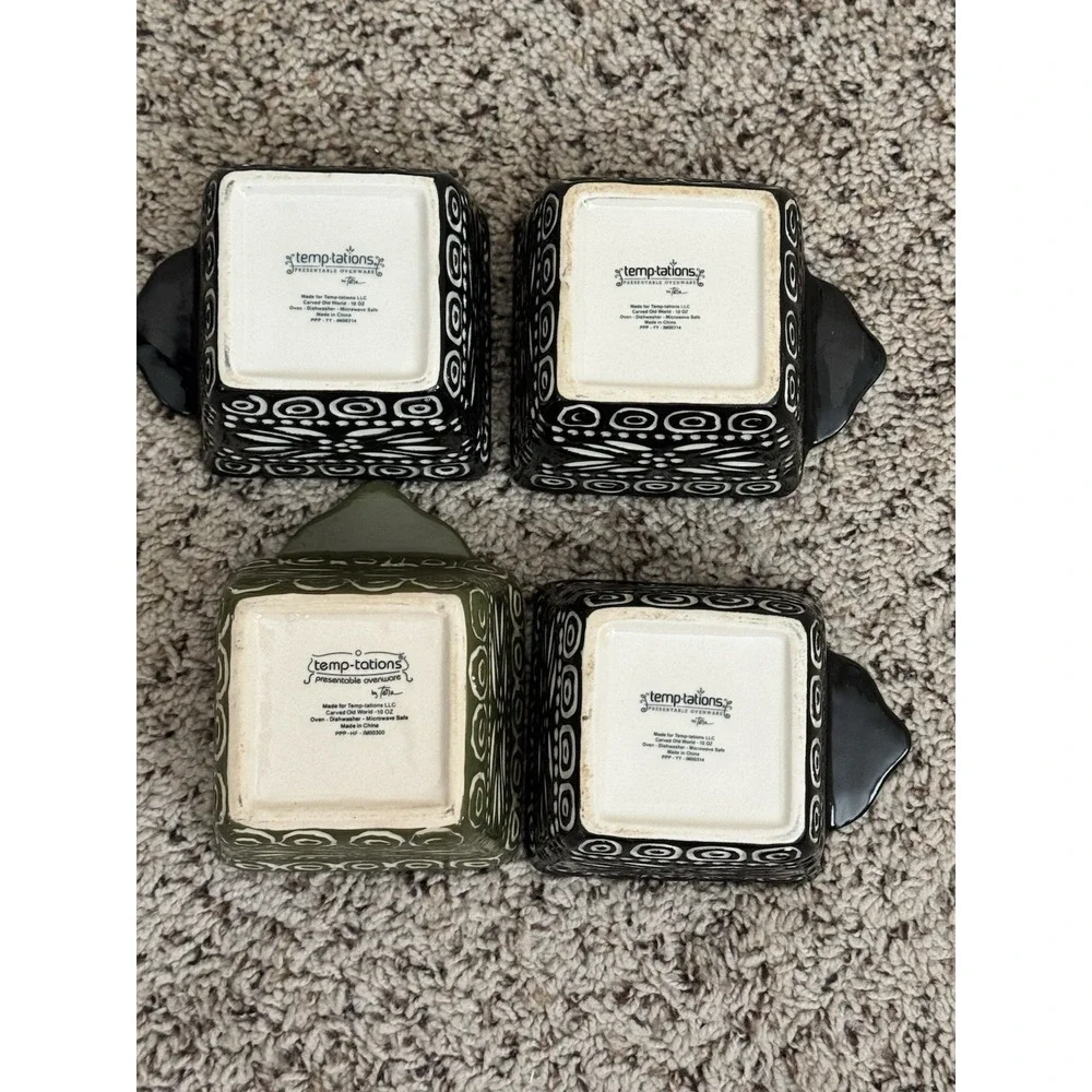4 Temp-tations Ovenware‎ by Tara Carved Old World Black And Green Baking Dishes